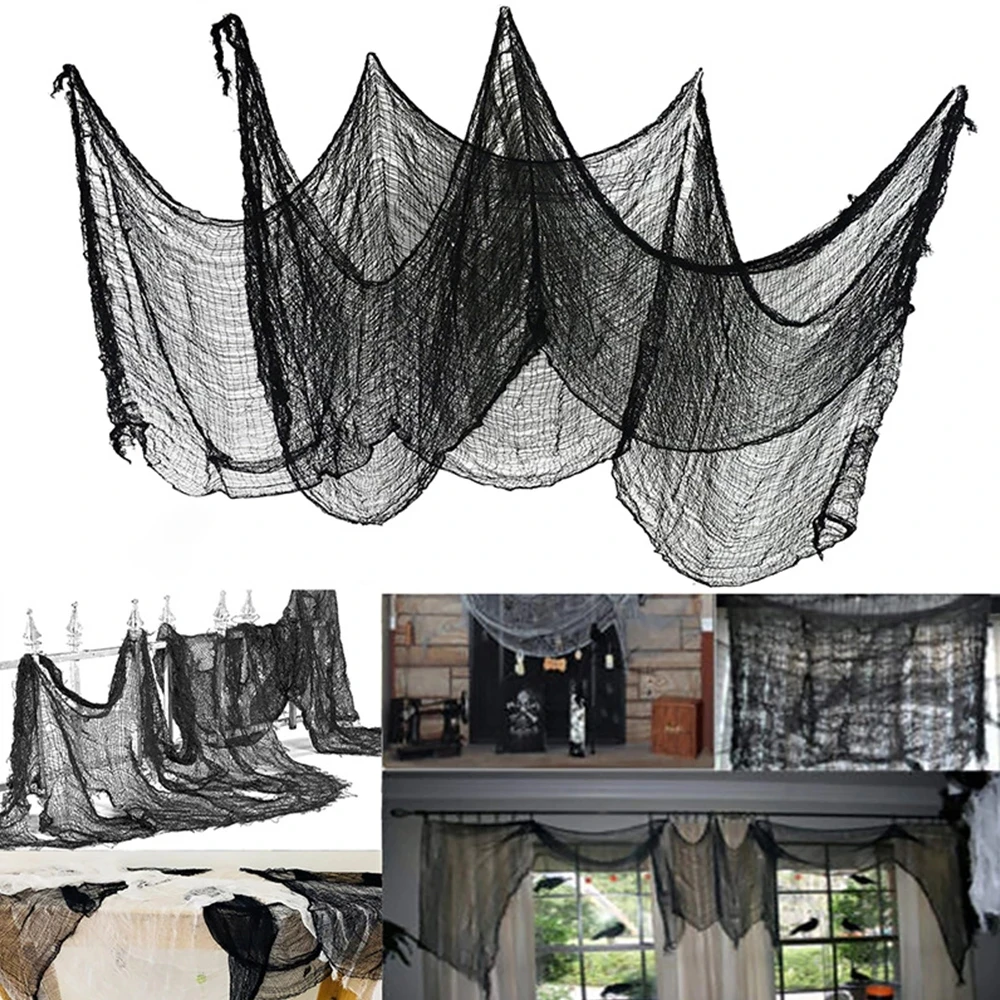 Telaraña Negra De Halloween 200 X 800 Cm - Decoración Espeluznante Para Interior Y Exterior
