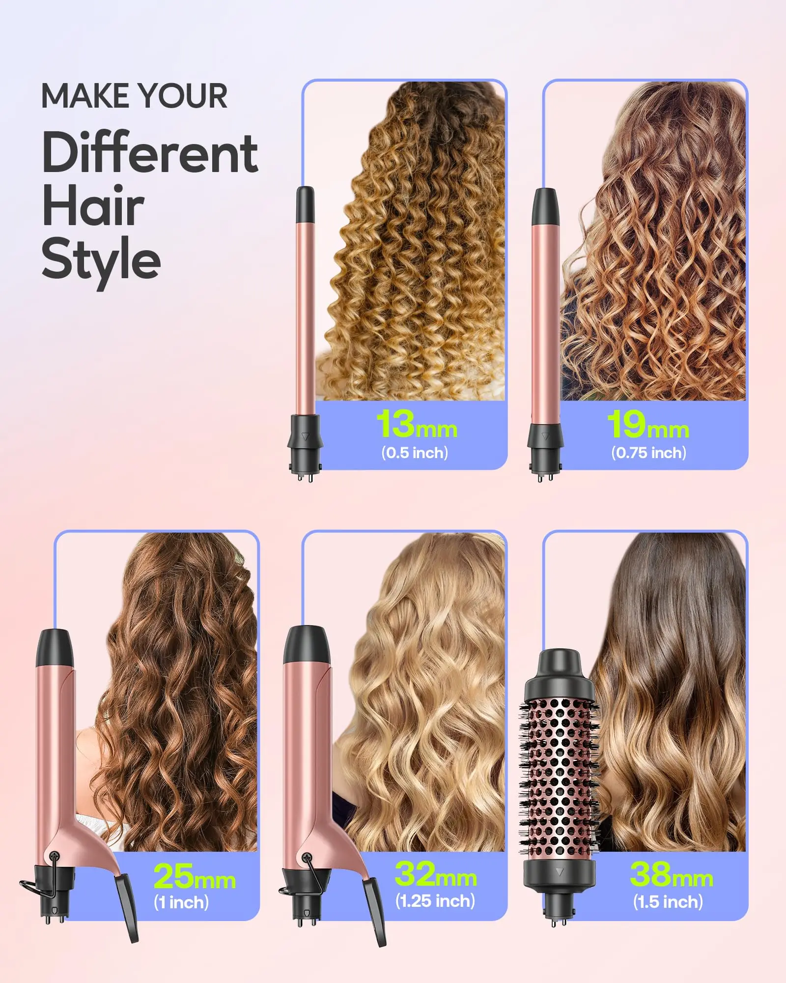NB Wide Multi Kit Interchangeable Wand Multiple Head Electric Hair Curler Tong Curling Wand 5 in 1 hair styling