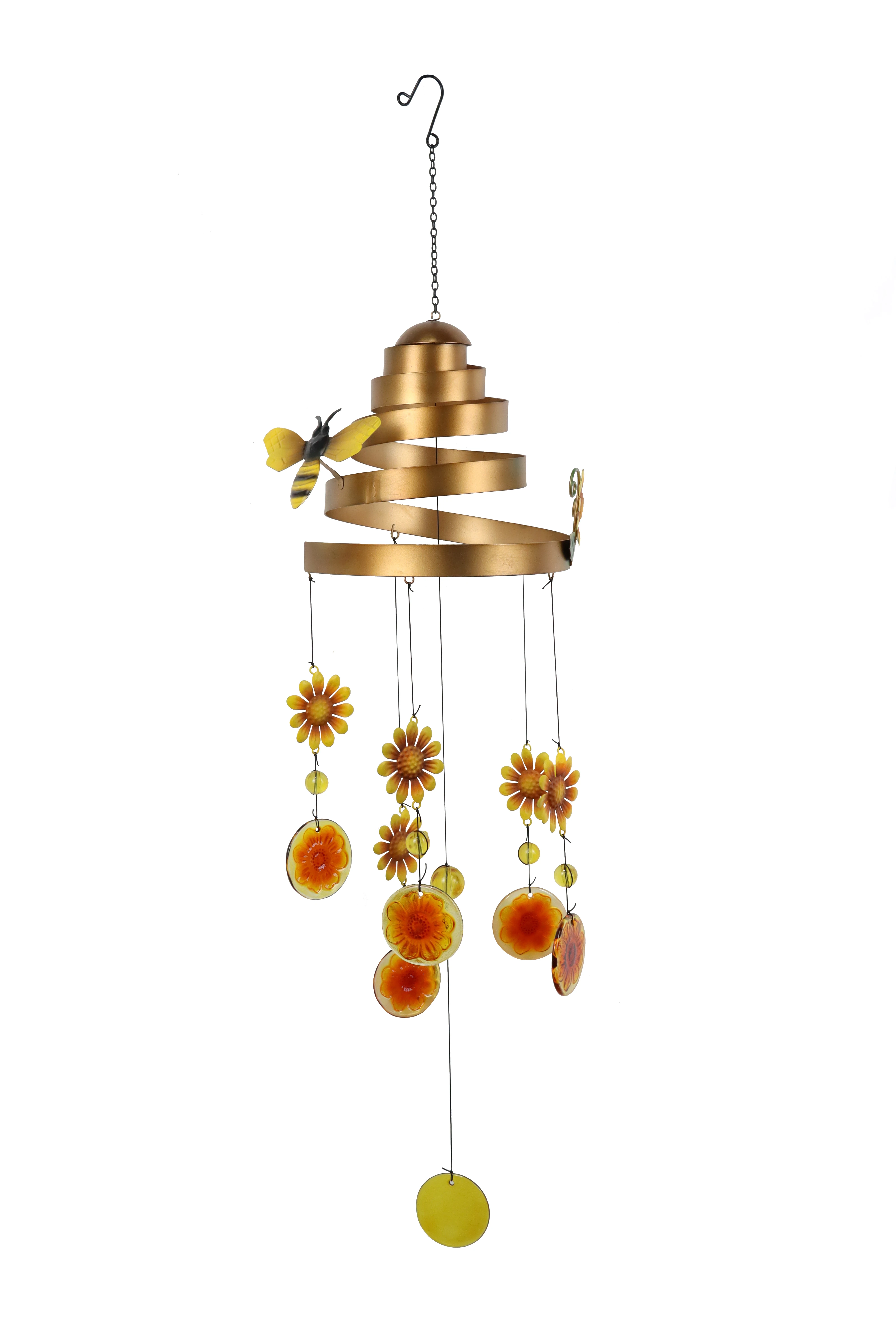 Hanging glass leaf shape windchime for   unique glass craft with metal hook Yellow