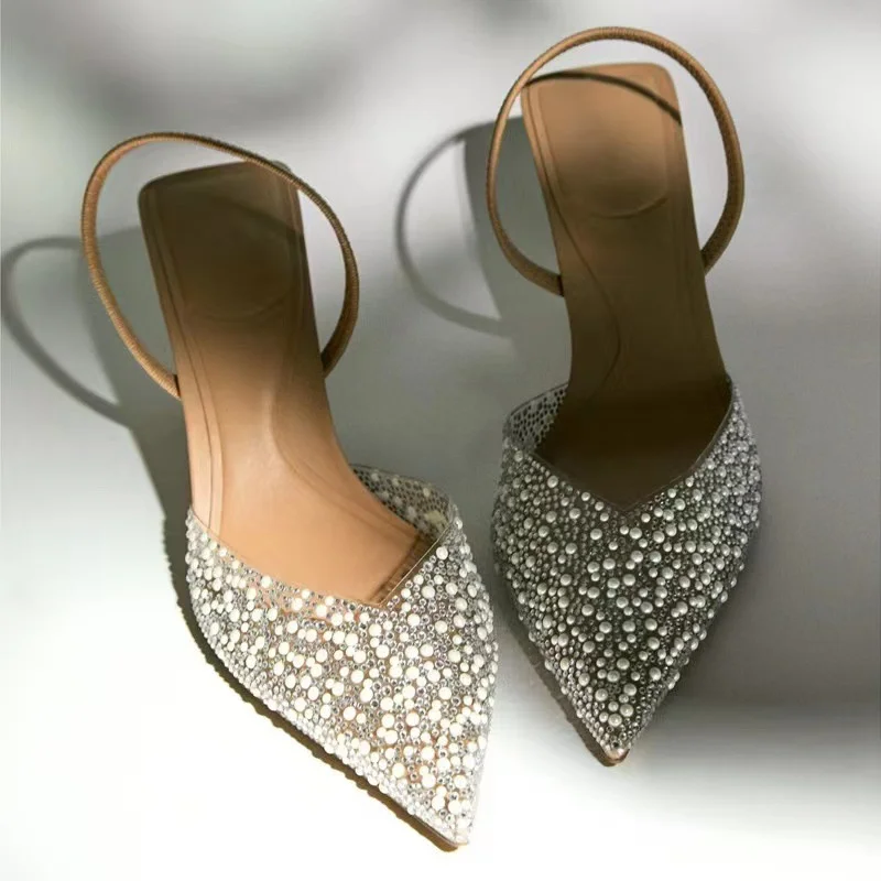 Summer new pearl high-heeled shoes pointed stiletto sandals women pumps