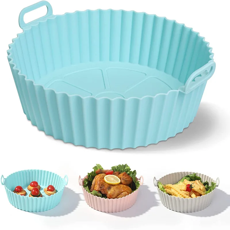 Kitchen Nonstick Bakeware Pan Round Reusable Air Fryer Silicone Oven Baking Tray Mat Accessories Air Fryer Silicone Pot