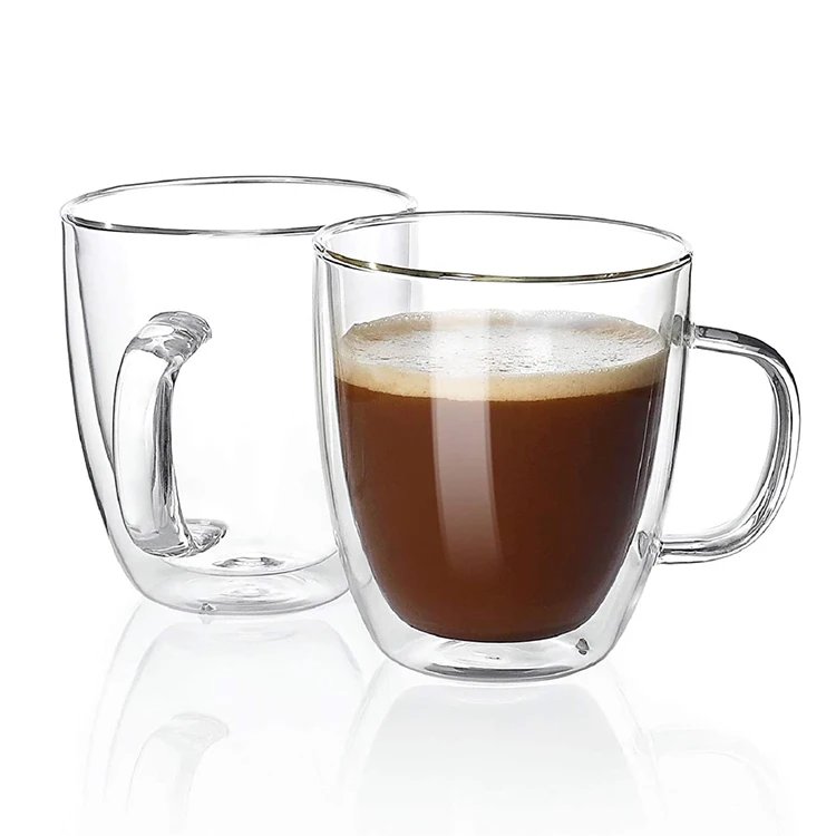 16 Oz Large Glass Coffee Mugs Double Walled Insulated Mugs With Handle ...