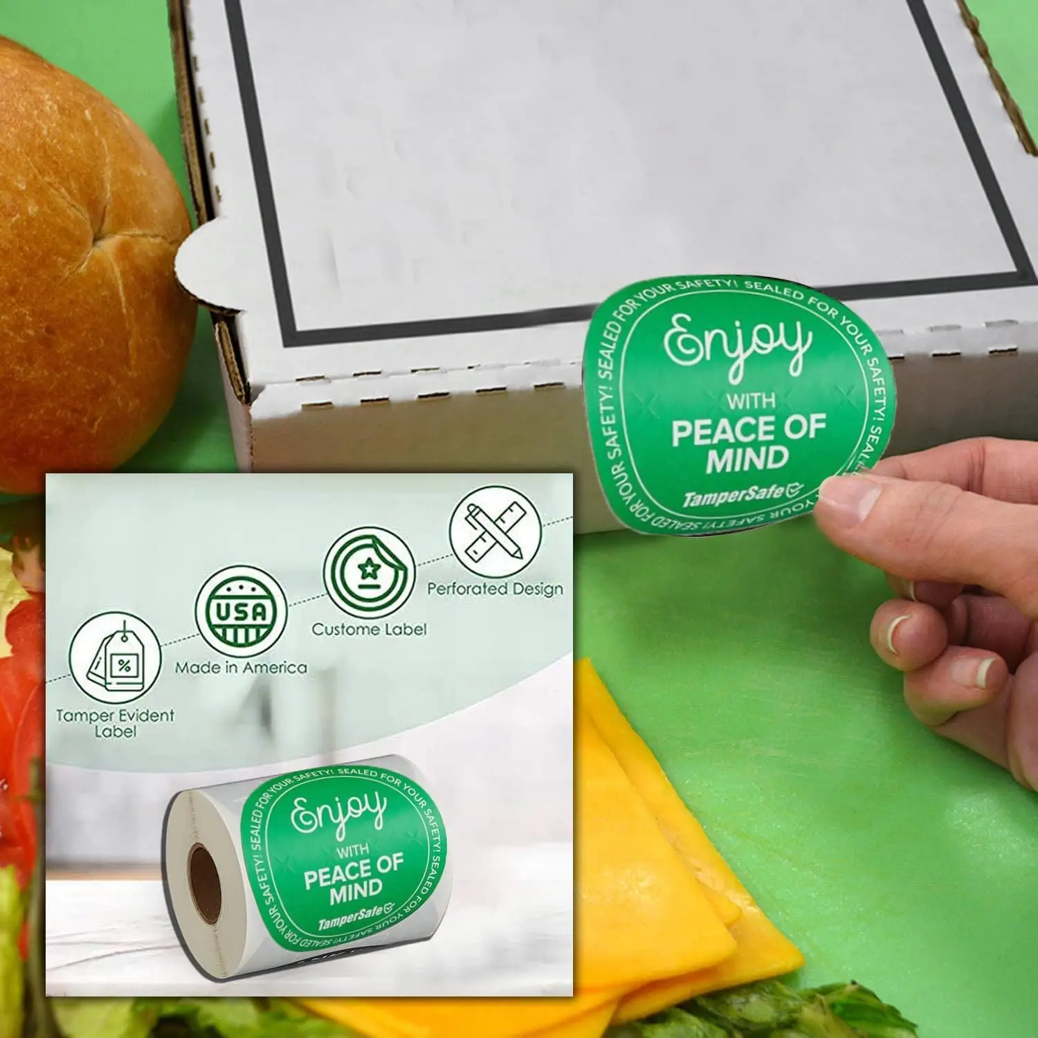 Custom Fast Food Bag Label Security Seal Sticker Tamper Evident Takeaway Packaging Label for Take Out Container Food Box