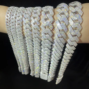 Fine Jewelry in Stock 8mm 10mm 12mm 925 Sterling Silver VVS Moissanite Diamond Iced Out Miami Cuban Link Chain Necklace for Men