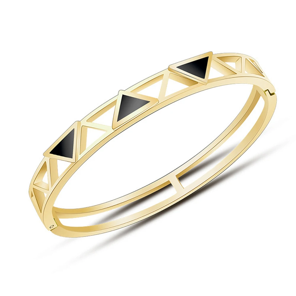 Dainty Black Acrylic Triangle Bangles - Gold Plated Stainless