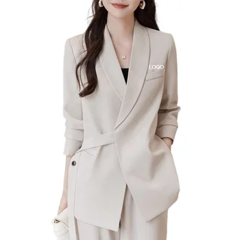 Boying Women's Elegant Premium Aesthetic Casual-Chic Professional Suit Set Two-Piece Blazer Wide-Leg Pants Belt Design for