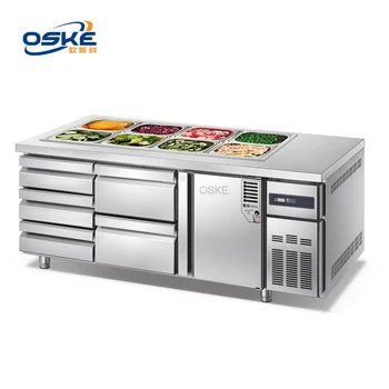 Commercial refrigerator salad bar counter fridge 5 drawers under counter refrigerator worktable top chiller with drawer and pan