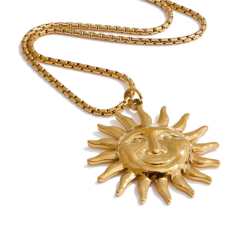 Purelei Sun Necklace - Adjustable 20-22" Gold Plated Stainless Steel Chain | Waterproof Layering Jewelry