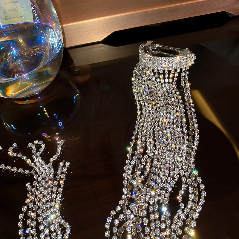 Shining Rhinestone Long Tassel Chain Hair Jewelry for Women display picture 2