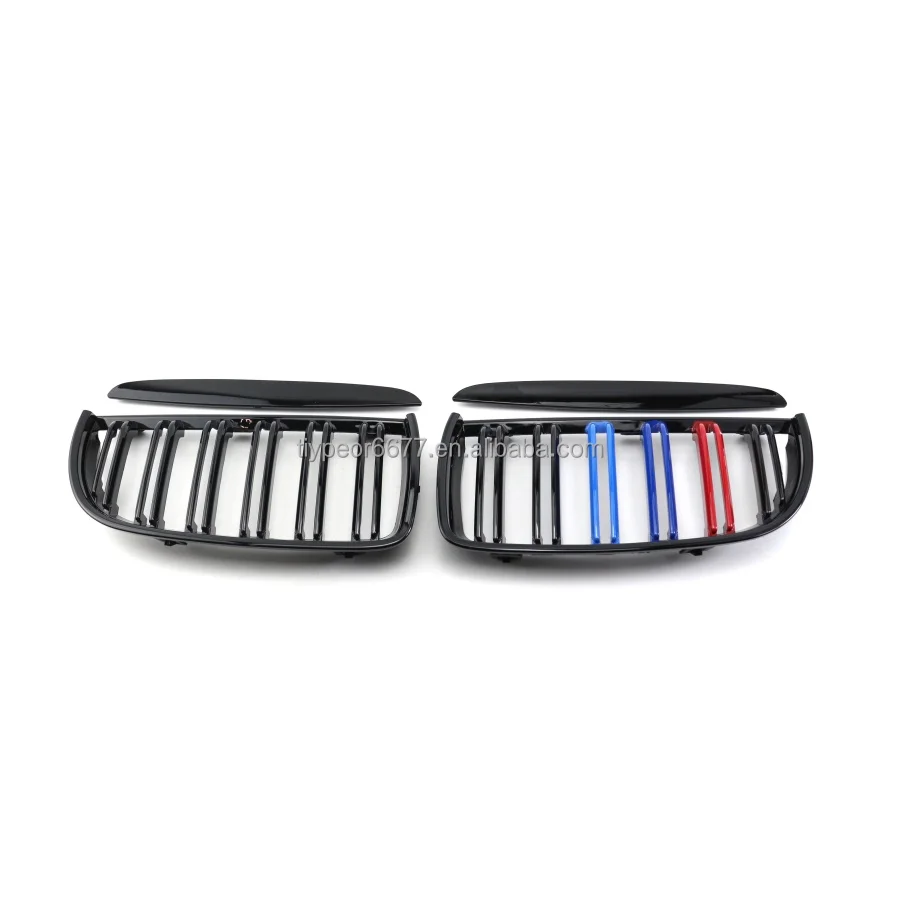 product tiypeor two slat front hood kidney grill car grille for bmw e90 e91 3 series 2005 2006 2007 2008 carbon matte black-11