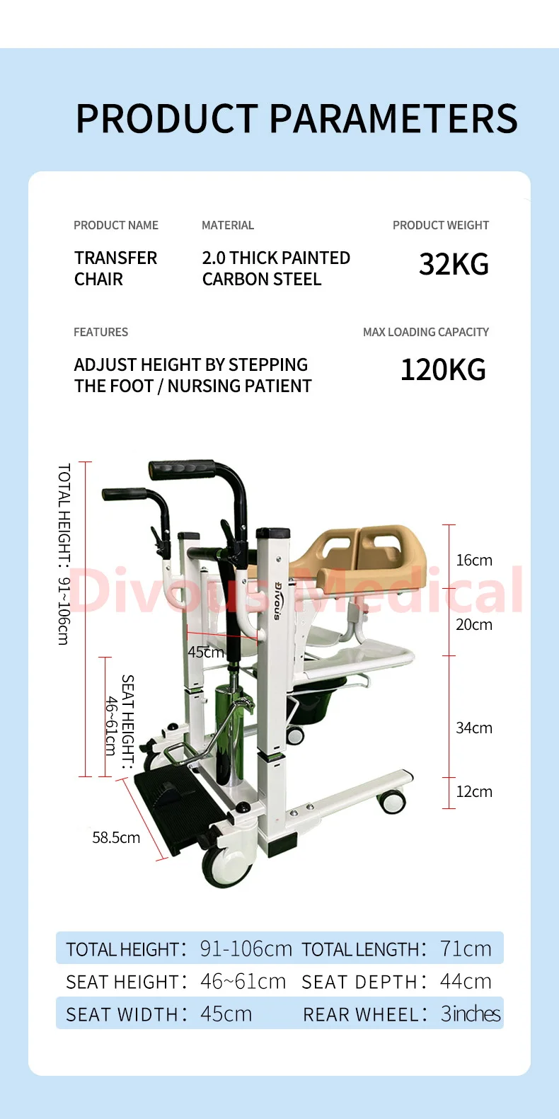 Hydraulic Patient Transfer Wheelchair With Toilet Transfer Toilet ...