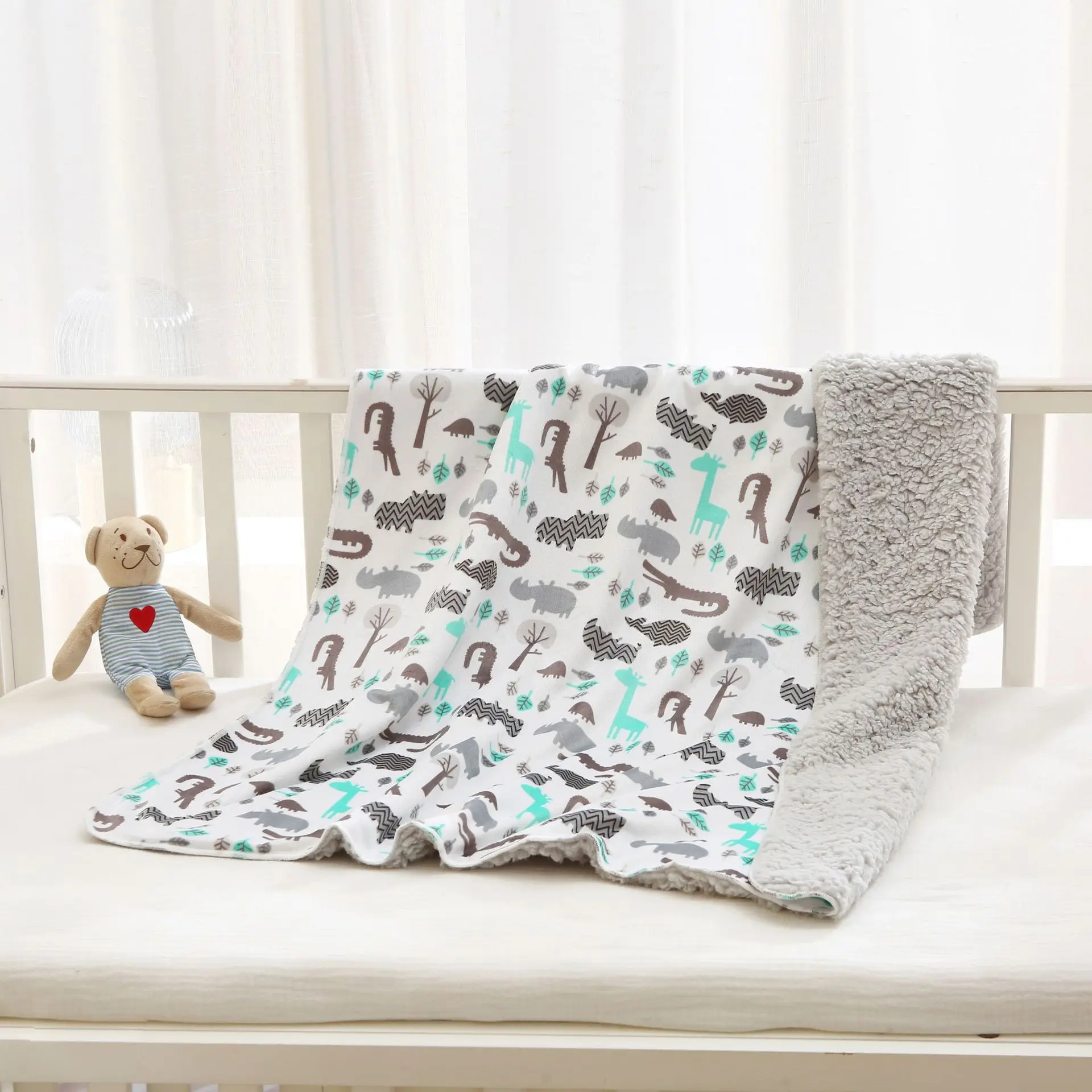 Mu Double Autumn Winter Cover Kids Blanket Printed Short Plush Children