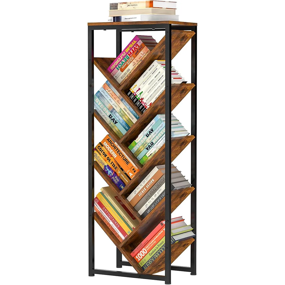 Estante de 9 niveles para salón vintage, pies ajustables, almacenamiento para libros tapa dura, organizador de pie, mesa de centro de 9 niveles