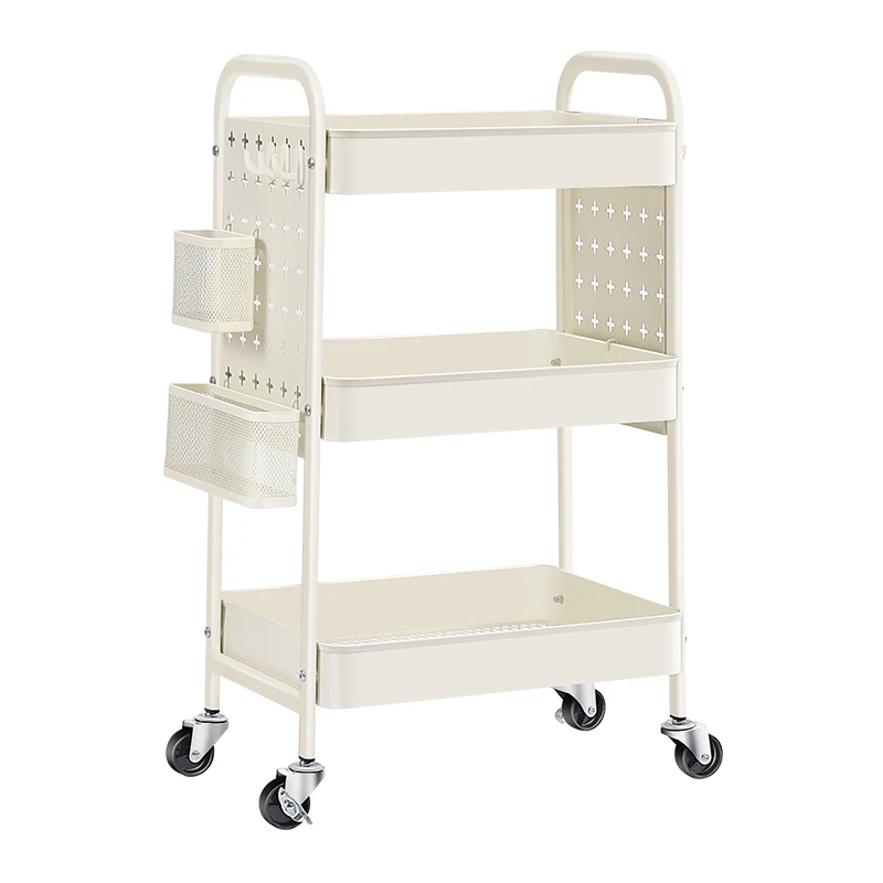 OEM & ODM 3 Tier Utility Rolling Cart DIY Pegboard Kitchen Organizer Storage Rack Trolley With Handle
