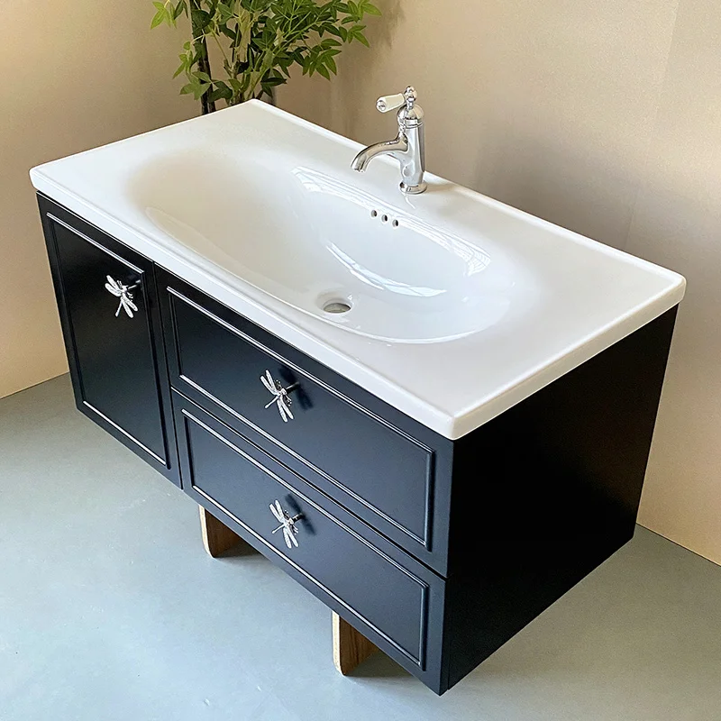 product light cream wind oak bathroom cabinet vanity combination bathroom ceramic integrated washbasin cabinet-7
