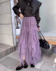 Dresses Women Custom Irregular Mesh Tutu Skirt Woman  Empire Waist Long Maxi Breathable Eco-Friendly Casual Skirt