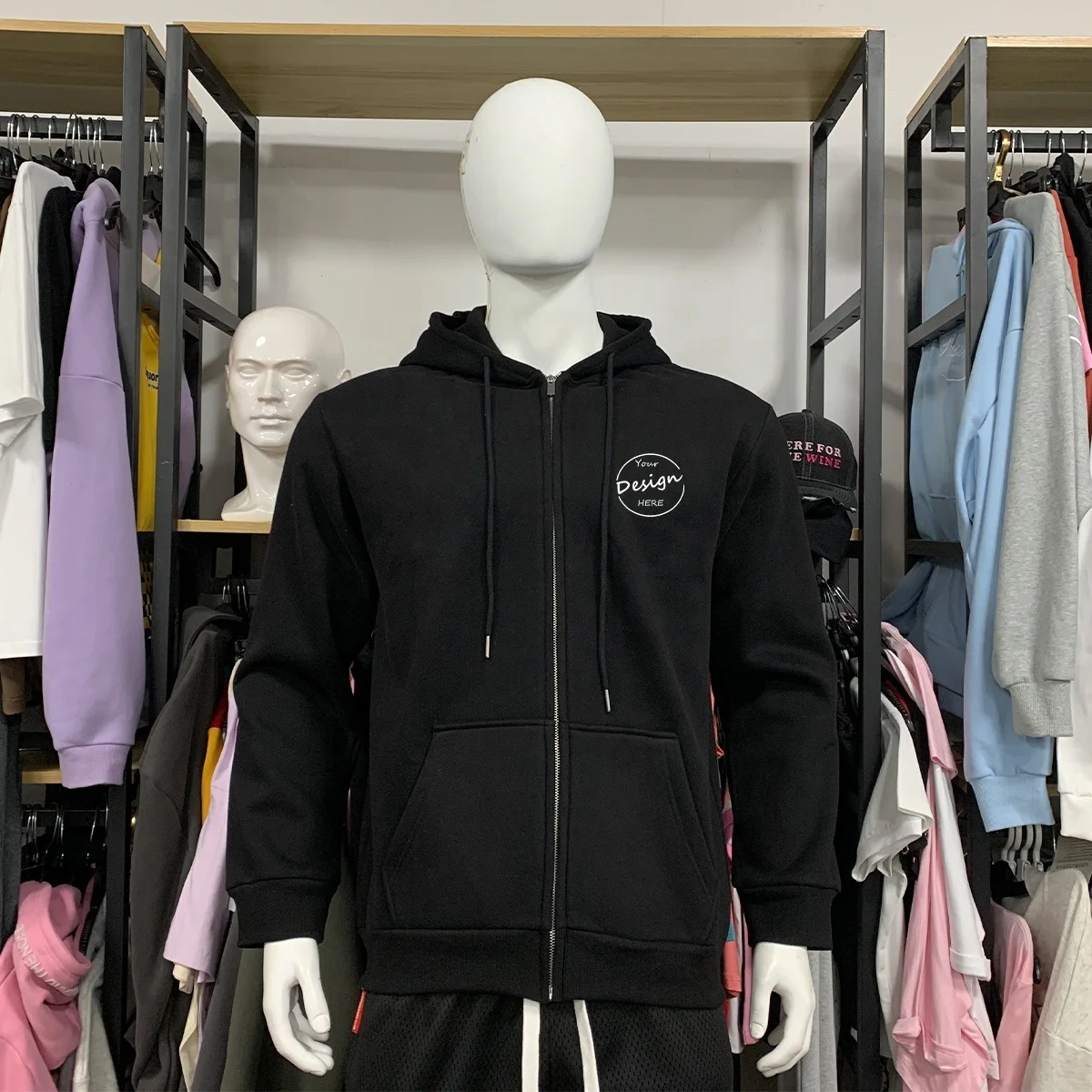 Wholesale High Quality Men Full Zip up Hoodie 300 Gsm Heavy Cotton Oversized Drop Shoulder Zip Hoodies with Zipper