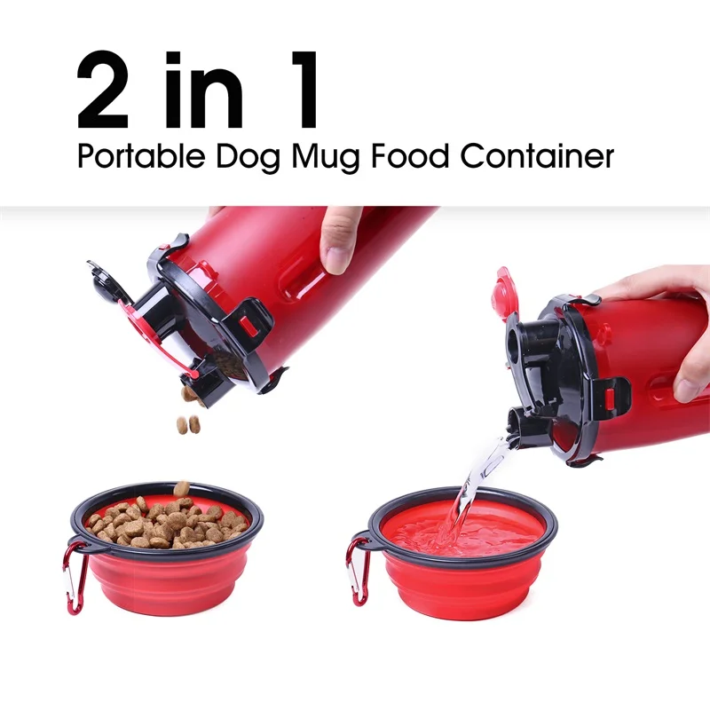 2023 Wholesale 2 In1 Collapsible Storage Container Dog Bowl Travel Pet Food Water Bottle Pet