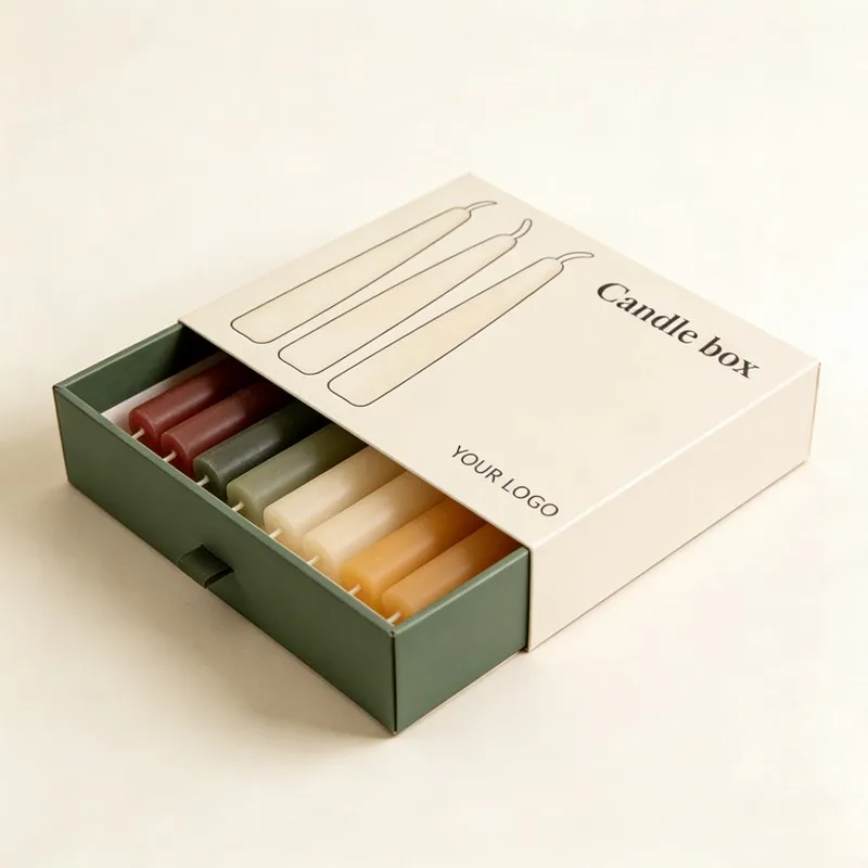 Scatola rigida premium per candele regalo con finestra sagomata, candele festive ritorte, imballaggio regalo di effetto lussuoso per set di candele sottili