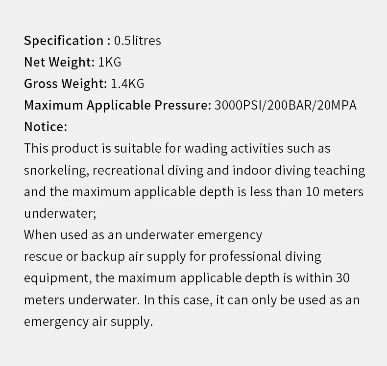 Professional Underwater Outdoor Air Aluminium Tank 0.5l Mini Scuba