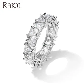 RAKOL RP2168 fashion jewelry western accessories women brass ring 925 silver plated 14K gold triangle zirconia rings women