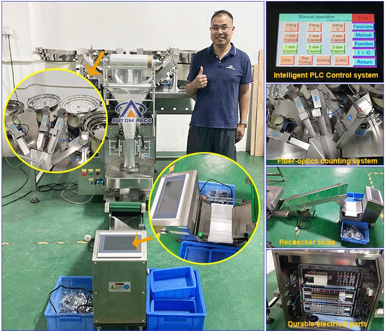 Factory Counting / Sorting Hardware Fittings Bolt Screws Fastener Bullet Screw Mixed Plastic Bag Counting Packing Machine