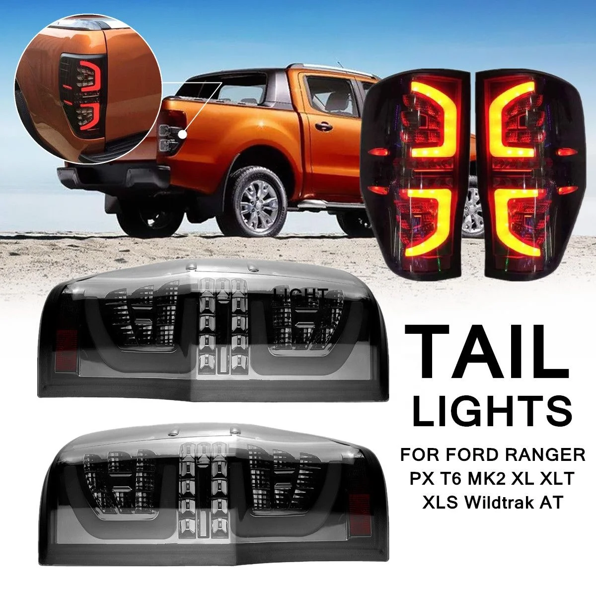 LED Rear Tail Light Assembly for Ford Ranger Raptor T6 T7 PX MK1 MK2 Wildtrak T8 2012 2018 2020 Pair Smoke Black Tail Lamp
