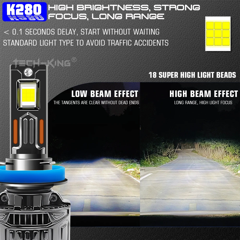 TECH-KING Customized 12V 180W 30000LM White car H1 H4 H7 H8 9005 HB3 9006 HB4 9012 Super Bright H11 LED Auto Headlight Bulb
