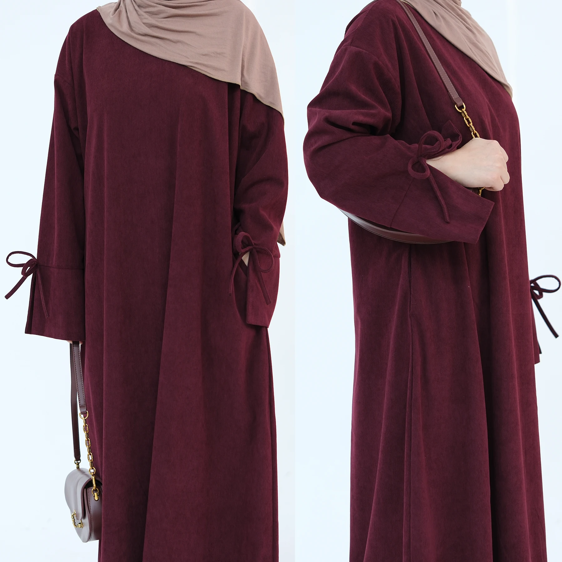 Abaya LR925 Velours Côtelé – Robe Musulmane Hiver Direct Fabricant Turquie Grossiste Turquie