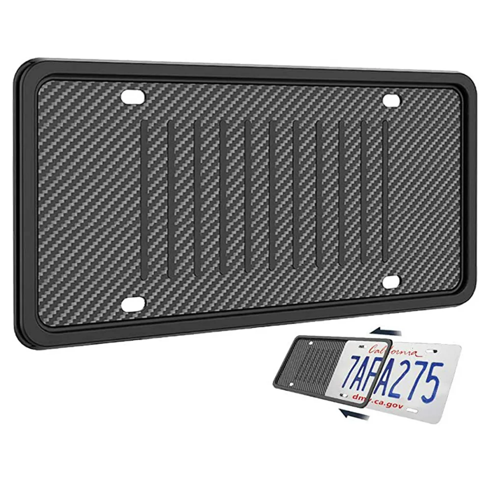 Solid Silicone Black License Plate Frame Covers Car Plate Bracket Holders. - Rust-Proof. Rattle-Proof. Weather-Proof