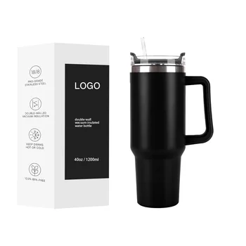 Custom 40oz Coffee Tumbler With Handle Stainless Steel 8/18 Water Bottle Double Wall Insulated Beer Mug For Fitness