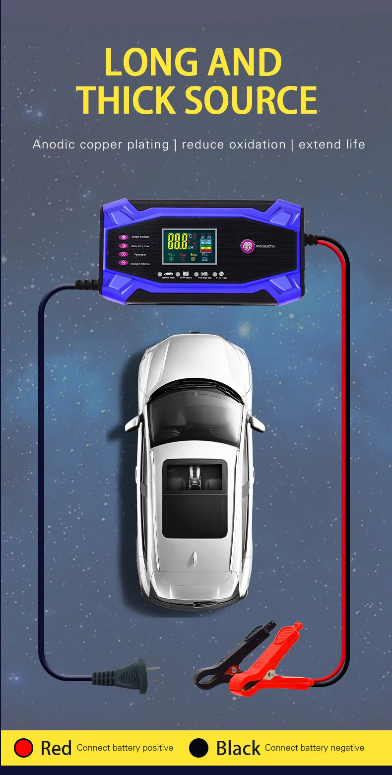 CHAOCHENBEN Hot Sell Blue Intelligent Pulse 12V/24V 10A Car Battery Charger Temperature Compensation Multi-Function Integrated factory