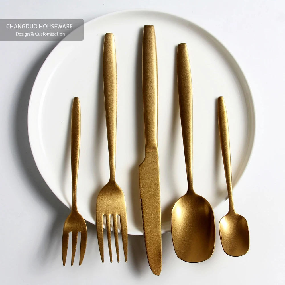 Retro Matte Gold Plated China Dinnerware Set New Arrival Cutlery Set Wholesale Houseware Table Spoon Fork Steak Knife Cake Fork Buy Cutlery Kit Woth Dry Cutlery Manufacturer Wedding Cutlery Product On Alibaba Com