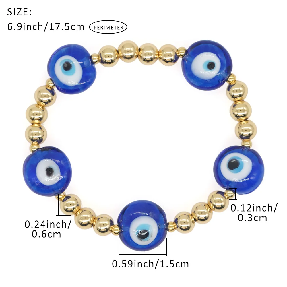 Blue Big Eye Bracelet Jewelry for Women Turkish Eye Bracelets Accessories Gold Plated Beads Pulseras Femme 2024