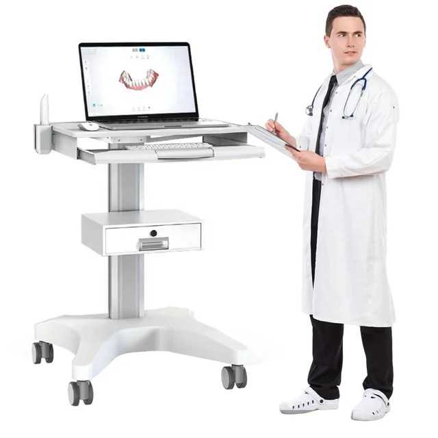 Customized Hospital Medical Cart with Laptop Pallet Oral Scanner Holder Office Mobile Trolley for Dental Clinic