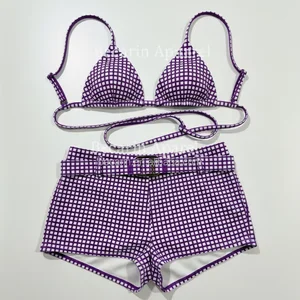 2026 Printed Fabric Euro-American Satin Two piece Triangle Style Women's Swimsuit Stylish Solid Bikini Sexy Beachwear Factory