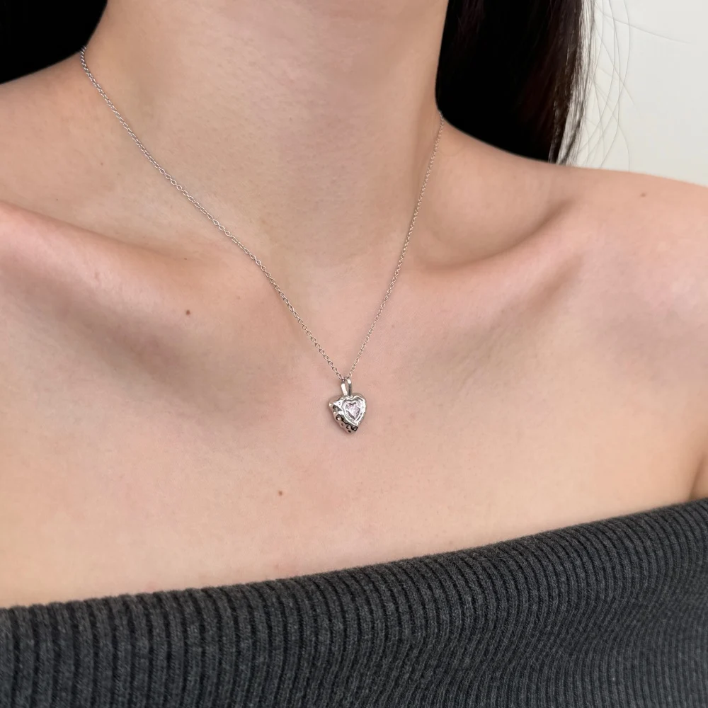 KAKODIY Design 925 Sterling Silver Chain Unique Sapphire 5A Cubic Zirconia Heart Shape Pendant Necklace for Women detail 2