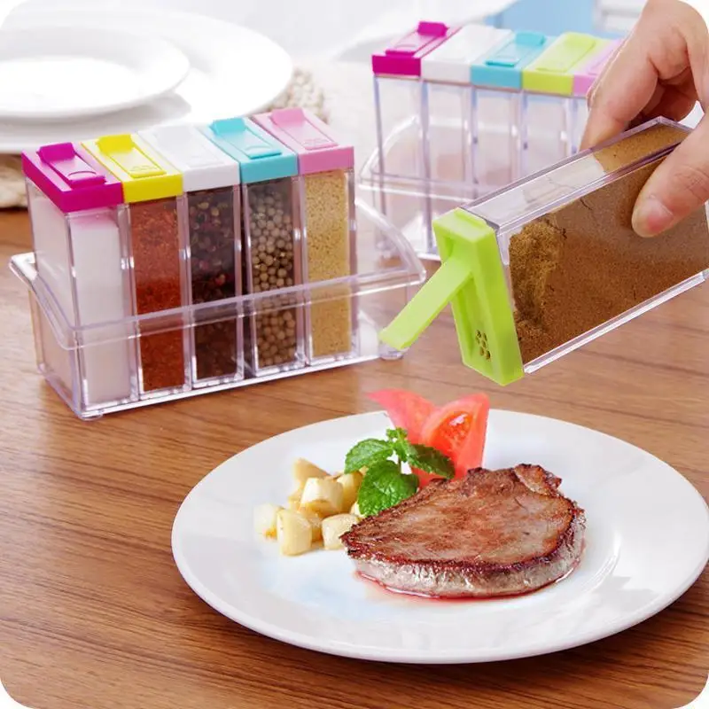 Spice Bottle Set  Seasoning Condiment Storage Spice Containers Square Transparent Salt Sugar Pepper Spice Jar with Tray Rack