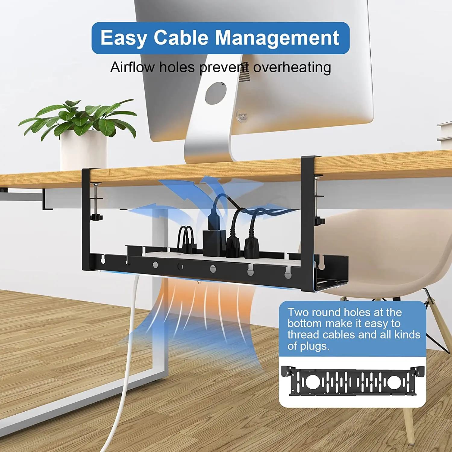 Retractable Clamp Mounted Desk Cable Cord Organizer For Wire Management