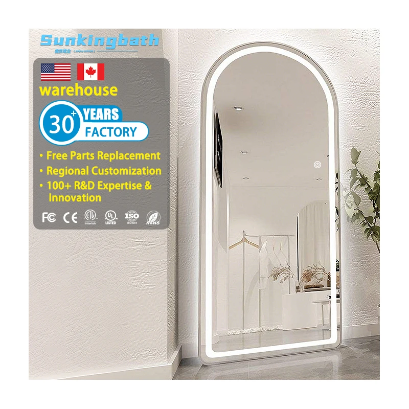 Wall Barber Shop Mirrors Led Lighted Arch Dimmable Full Length Mirror Large Floor Arch Backlit Mirror with Light for Living Room