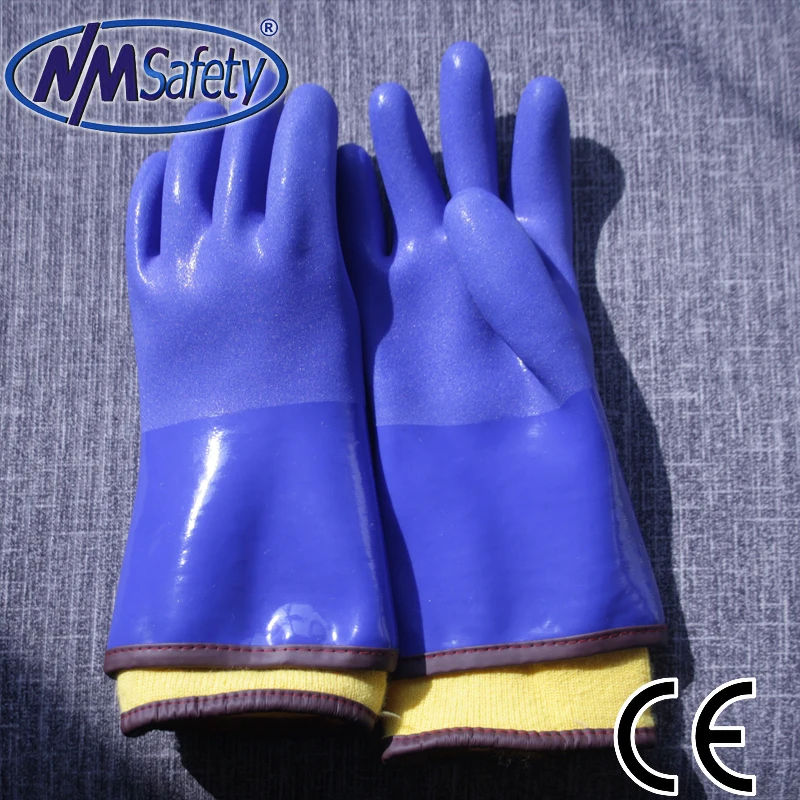 NMsafety Food Processing Warm Liner Cold Resistant Blue Fully Coated PVC Waterproof Thermal Food Safety Winter Work Gloves