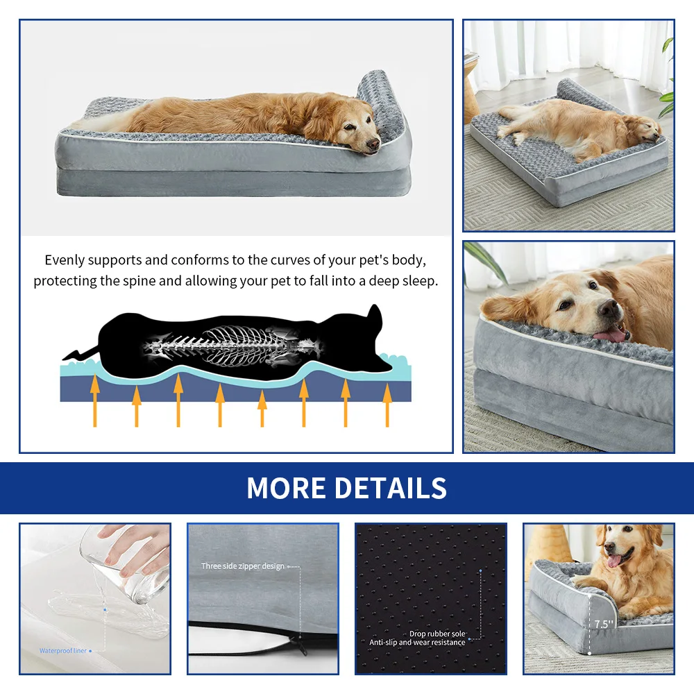 2024 New Style luxury xl xxl big heavy duty extra large wholesale memory foam orthopedic pet dog bed for large dogs manufacture