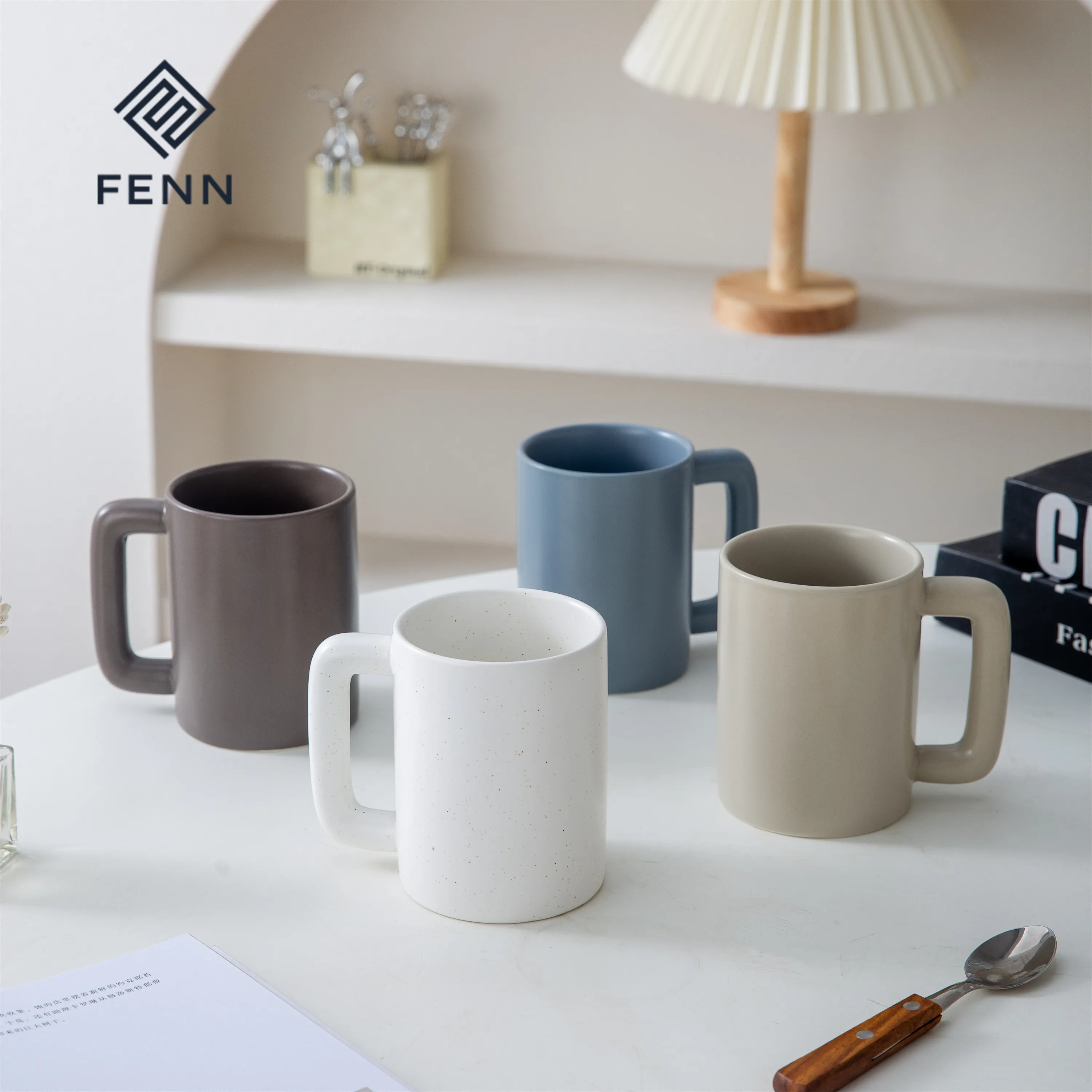 product fenn modern straight shape ceramic large capacity coffee tea mug thick handle custom matte pure color nordic mug gifts set-57