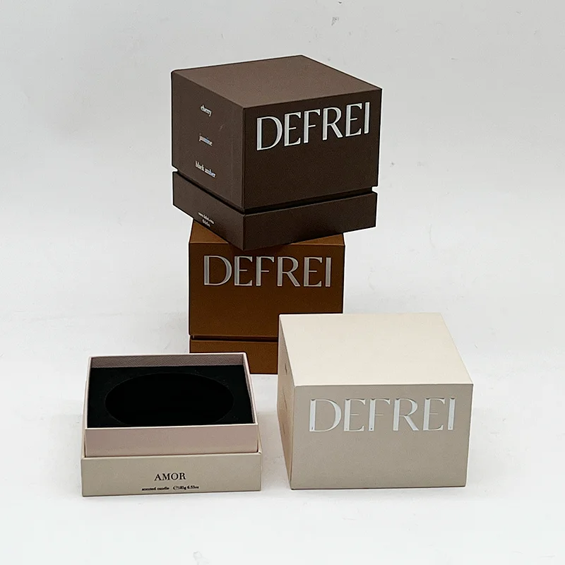 Custom Luxury Empty Rigid Paper Cardboard Gift Packaging Eco-Friendly Wholesale Luxury Soy Candle Black Box Packing Custom Logo details