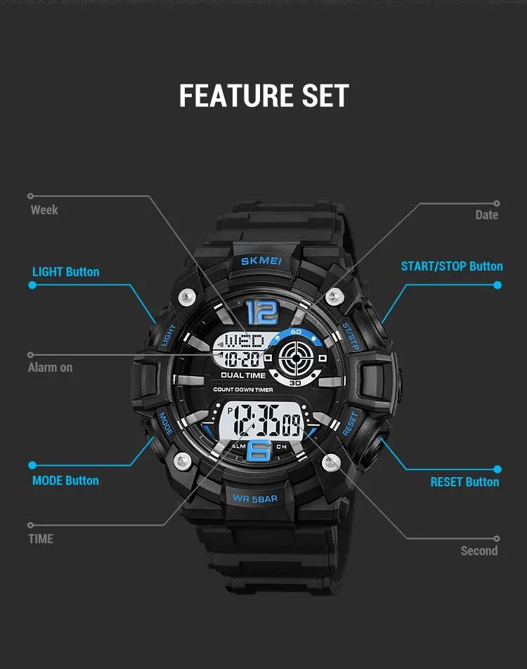 SKMEI 2018 sports new style mens digital watch creative Silicone band water proof Chronograph character student watch design