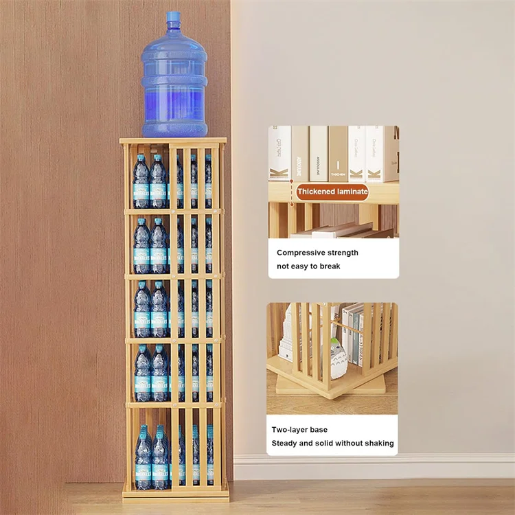 Large Revolving Bamboo Wood Bookshelf Home 360 Rotating Book Rack