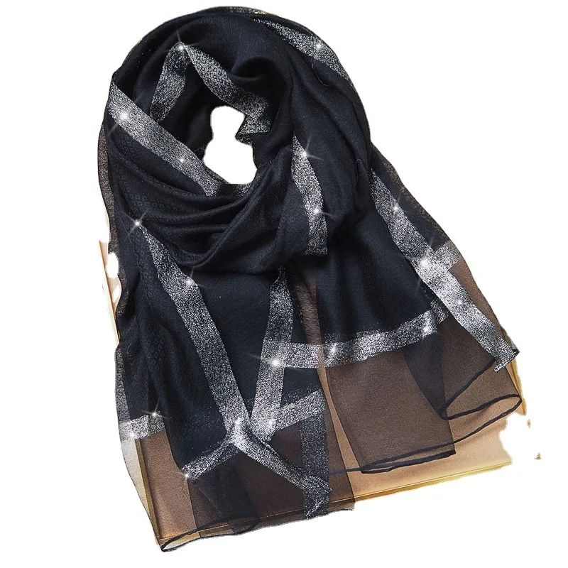 quality spring new solid color printing scarf in silk scarves
