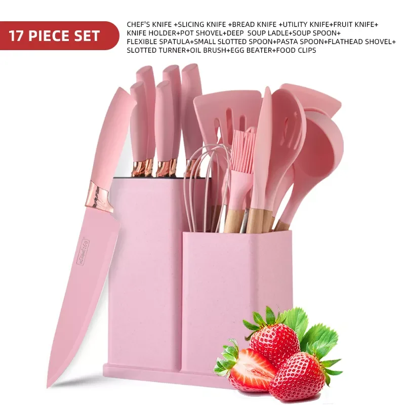 Utensilios De Cocina Silicona Juego De Cuchillo 19 Set Rosa