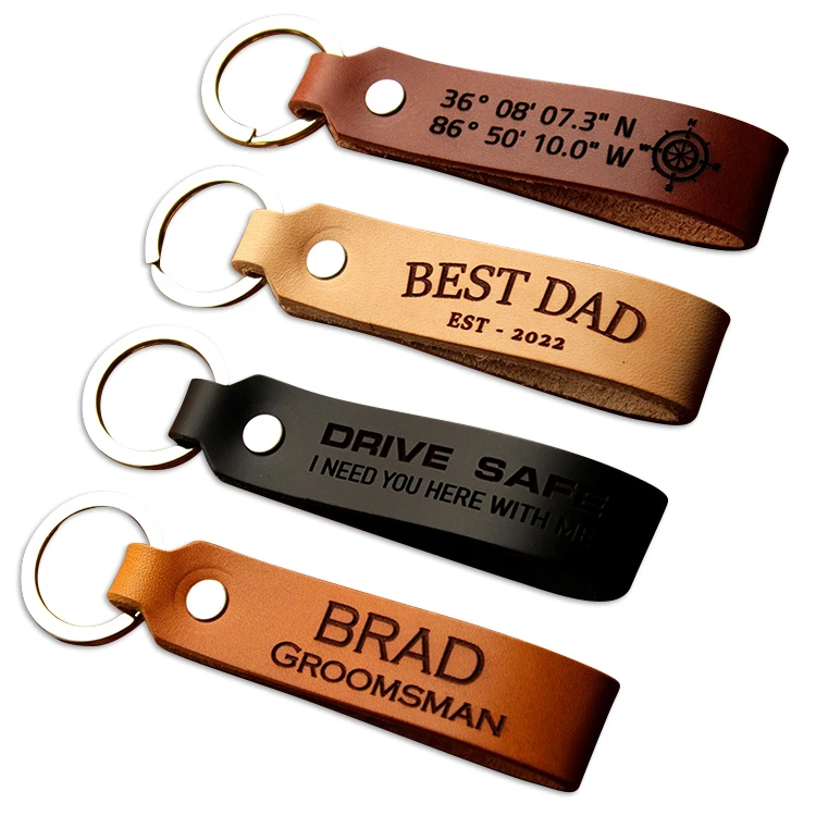 Custom Hot Stamp Logo Vintage Genuine Leather Keychain,Personalized ...