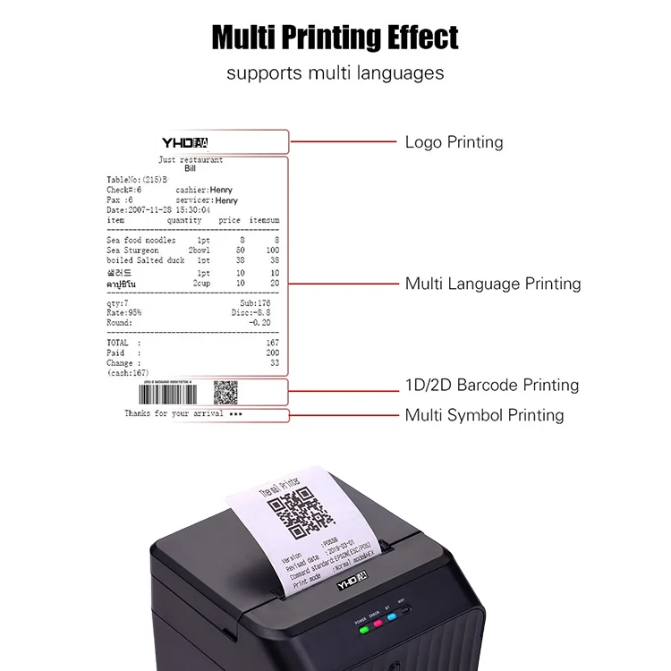 58mm receipts barcode printer multiple function printer compatible with Android/iOS/Windows